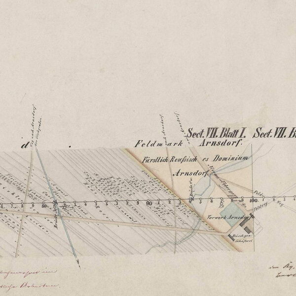 Nivelliments- und Situations-Plan zur Cottbus-Grossenhayner Eisenbahn. LASA, G12 Pläne IV/2313 - Section VII Blatt I